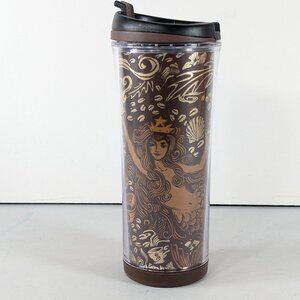 2008 Starbucks Anniversary Blend Siren Mermaid brown travel tumbler 16floz